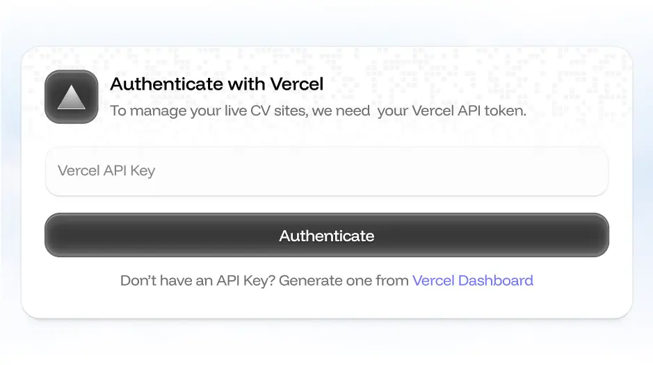 Step 2: Enter your Vercel API key.